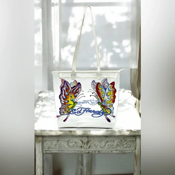 Ed Hardy PVC butterfly clear oversized tote bag - Picture 2 of 7